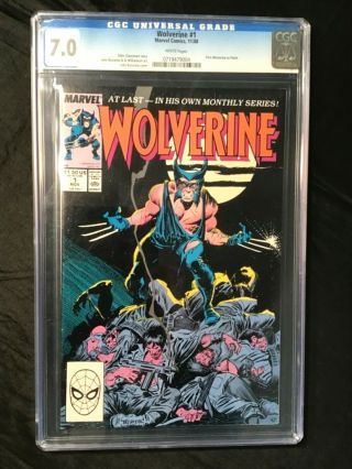 Comic Book Wolverine 1 Marvel 1988 Cgc 7.  0 1st Wolverine As Patch White Pages