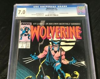 Comic Book Wolverine 1 Marvel 1988 CGC 7.  0 1st Wolverine as Patch White Pages 2