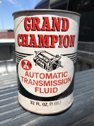 Grand Champion Atf Transmission Fluid 1 Quart Composite Oil Can Vintage
