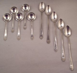 10 Silver Plate Spoons By National Silver Co.  5 - Ice Tea & 5 - Soup " National Two "