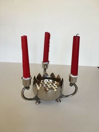 Vintage Silver Plated Candle Holder - - 3 Candles W/ Center For Decorative Object