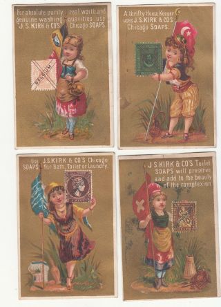 12 Jas S Kirk Cos Chicago Soaps for Washing Countries Flags Stamps Card c1880s 2