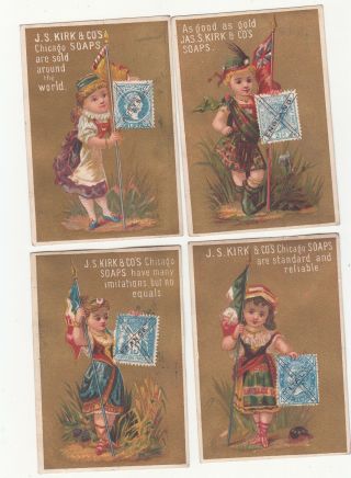 12 Jas S Kirk Cos Chicago Soaps for Washing Countries Flags Stamps Card c1880s 3