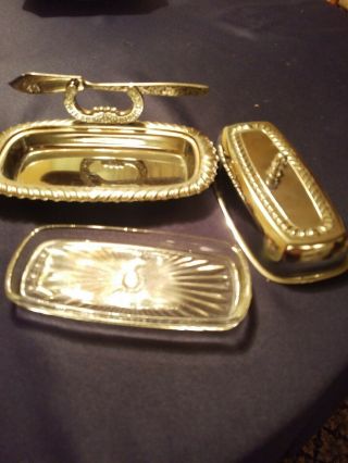 Oneida Hi - Light Silverplate Butter Dish With Lid 7 " Long 4 " Wide 4pc Set