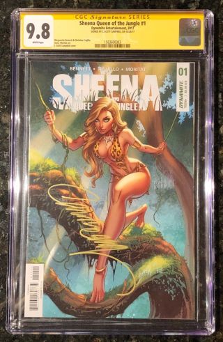 Sheena Queen Of The Jungle 1 Cgc 9.  8 Ss Signed J Scott Campbell Dynamite 2017 Nm