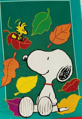Snoopy Peanuts Large Decorative Flag: Autumn Leaf Ride.  Woodstock Nisp 2 - Sided
