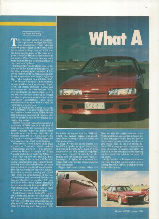 Vintage 1987 Vl Holden Commodore Ss Group A Australian 4 Page Feature