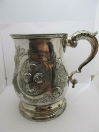 Antique Victorian Sterling Plated Hand Embossed Pint Tankard 12 X 13 Cm.  K230