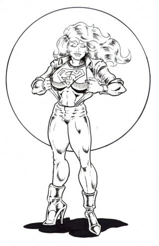 Sexy Supergirl Pinup _justice League Jla Superman 11 " X 17 " Pin & Ink