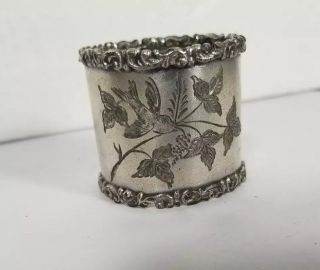 Victorian Silverplated Napkin Ring With Engraved Bird On Branch Silver