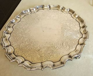 Vintage Silver Plated Salver / Tray 3 Footed.  10 Inches Diameter