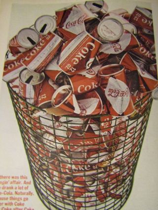 1966 Coca Cola Print Ad Cans In Trash 8.  5 X 10.  5 " - Vintage Coke