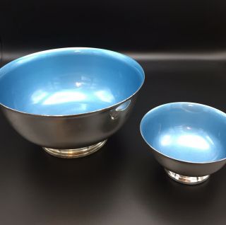 Two (2) Reed & Barton Silver Plated Bowls 102 & 105 Blue Enamel Interior
