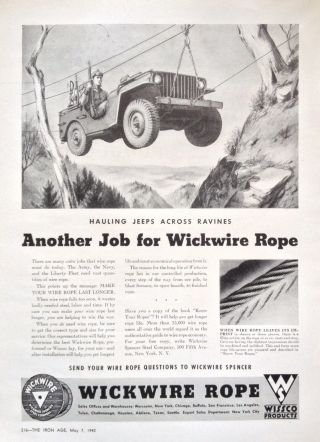 1942 Ad (j19) Wickwire Spencer Steel Co.  Nyc.  Wickwire Steel Rope
