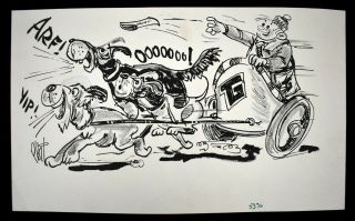 1970s Chariot Dog Racing Paper Boy Cartoon Art By Phil Bissell