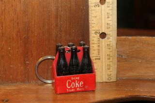 Vintage Coca Cola Mini Six Pack Carton Bottles Key Chain 1960 