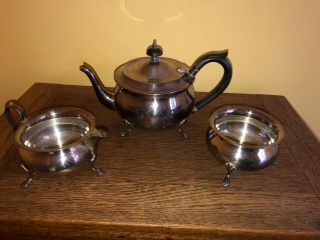 Vintage Silver Tea Pot Milk Jug Sugar Bowl Yeoman Plate