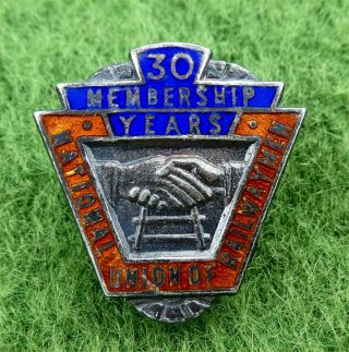 National Union Of Railwaymen - 30 Years Membership Silver Enamel Badge 1957