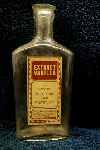 Vintage Extract Vanilla Bottle By Woodbury Drug Co.  W/issues - 702