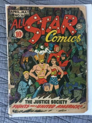 Rare 1943 Golden Age All Star Comics 16 Classic Cover