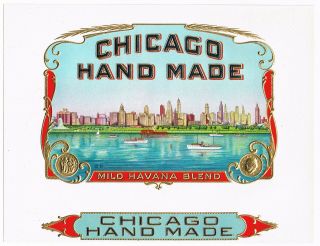 Cigar Box Label Vintage C1930s Embossed Chigago Hand Made Illinois Skyline Lake