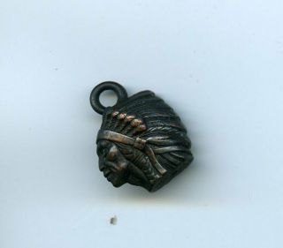 Antique Collectible Cracker Jack Charm Chief With Full Head Dress 3/4 In Copper