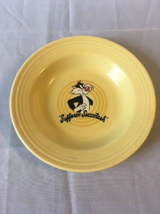Fiestaware Looney Tunes 9 Inch Soup Bowl Yellow Vintage Sylvester Warner Bros.
