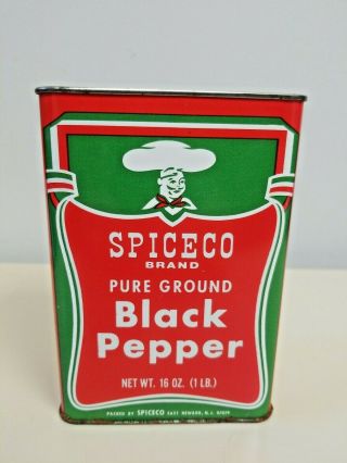 Vintage Spiceco Brand Pure Ground Black Pepper Large 16 Oz Metal Spice Tin