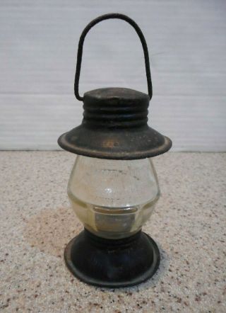 Vtg Glass & Metal Candy Container Railroad Lantern Style Victory Glass Avor 3.  5 "