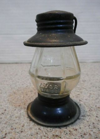 VTG Glass & Metal Candy Container Railroad Lantern Style Victory Glass AVOR 3.  5 