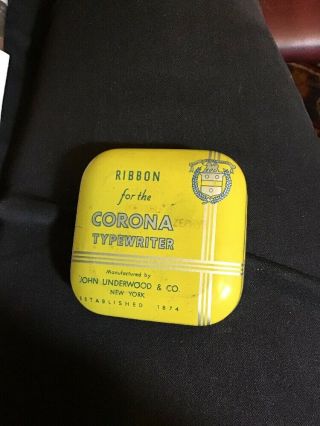 Vintage Corona Typewriter Ribbon Yellow Tin John Underwood & Company