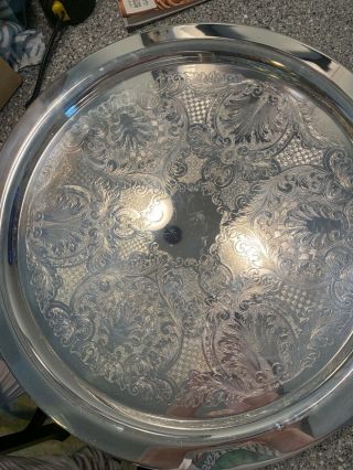 Vintage Silver Plate Round Tray 18 Inches