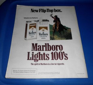 1984 Print Ad Poster Marlboro Lights 100s Flip Top Box Cigarettes