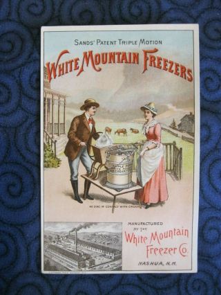 Victorian Trade Card 1800s White Mountain Freezer Nashua Nh Ice Cream Scraps 40