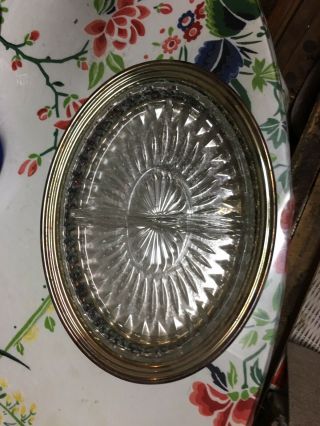 Oneida Silver Plate Oval Tray With Divided Glass Insert Appetizers Nuts Olives