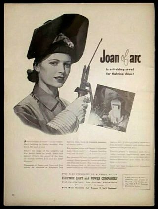 Joan Of Arc Ad Woman Worker Welder Vintage Wwii 1943 Print Ad Retro Art