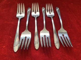 6 Vintage Silverplate Salad Forks (1946 Queen Bess Ii By Oneida)