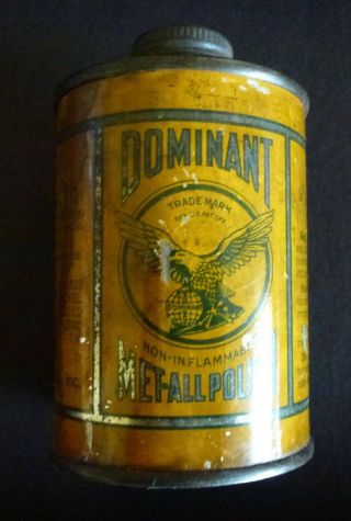 Domenent Metal Polishing Co.  Vintage Low Profile Tin Cone Top Canister C.  1920 
