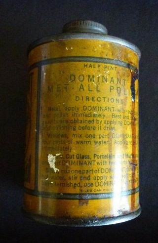 DOMENENT METAL POLISHING CO.  vintage low profile tin cone top canister c.  1920 ' s 2