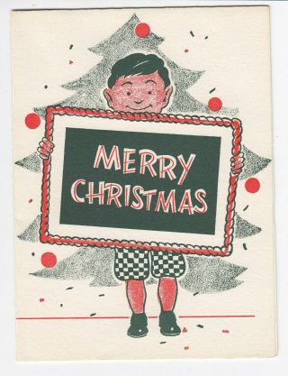 Old Merry Christmas Card Slate Boy En - Ar - Co