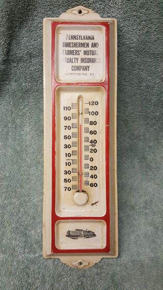 Vintage Tin Advertising Thermometer Pennsylvania Threshermen & Farmer 