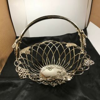 Godinger Silver Plated Basket With Handle Grape Vine Wire Motif 11 "