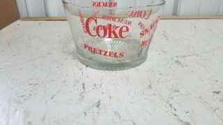 Coke Snack Bowl Coca Cola Glass Vintage For Candy Munchies Pretzels 4.  25 " X 7 "