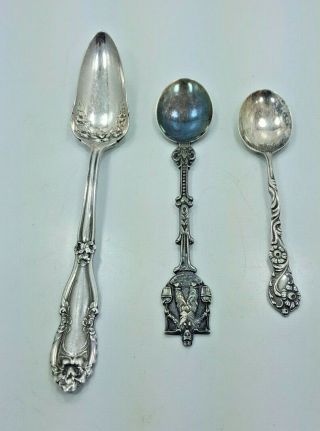 Three Vintage Silverplate Spoons - Wr,  Nils Johan,  Demet