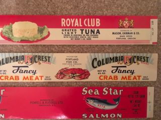 4 Vintage Seafood Crab Salmon Tuna Oysters Can Labels AdvertisementCollectible 2
