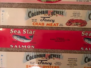 4 Vintage Seafood Crab Salmon Tuna Oysters Can Labels AdvertisementCollectible 3