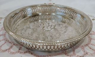 Vintage Silver Plated Round Gallery Tray,  Chased Decoration 21cm
