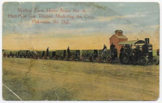 (3900) 1910 Postcard The Hart - Parr Gas Tractor Pulling Stock Wagons Pukwana Sd