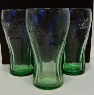3 Coca Cola Coke Mcdonalds 16oz Green Contour Drinking Glasses Tumblers