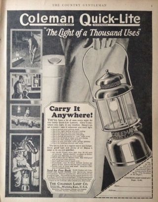 1923 Ad.  (xd25) Coleman Lamp Co.  Coleman Quick - Lite Gas Lanterns